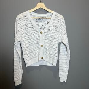 Hollister White Open Knit Cotton Lightweight Cardigan Sweater